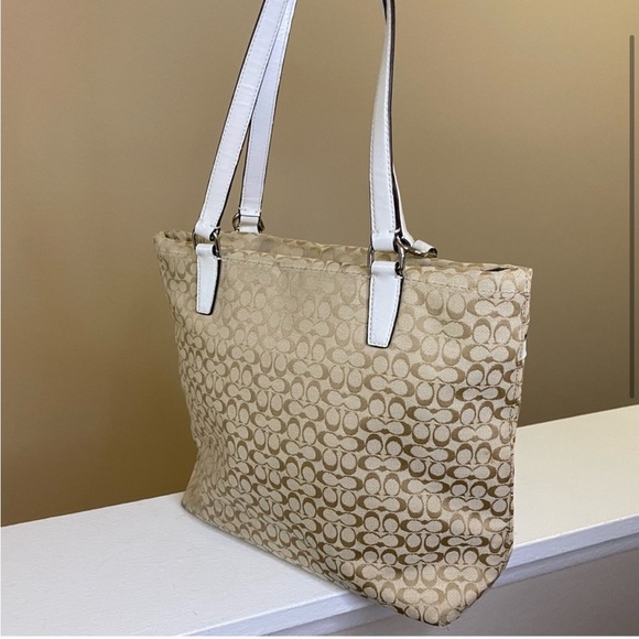 Coach Monogramed White And Tan Embossed Bag - Picture 2 of 6